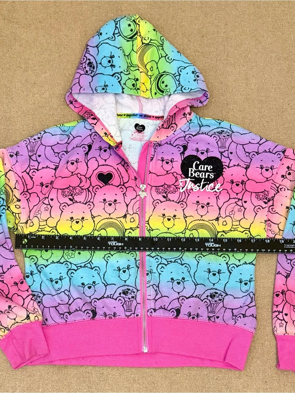 Justice Care Bears Rainbow Gradient Zip Hoodie - Girls M/10
